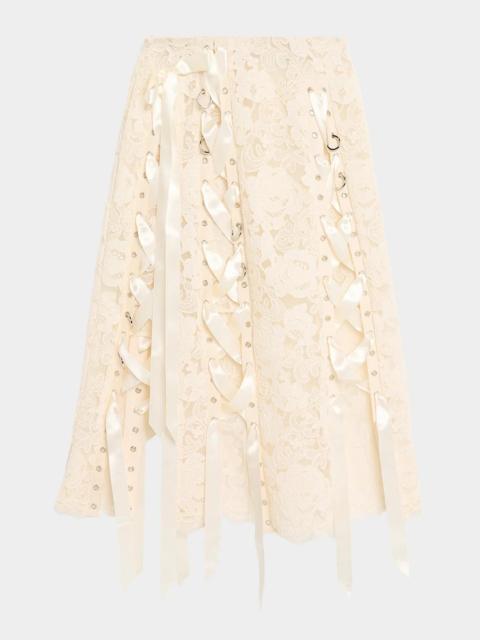 Simone Rocha Unravelling Ribbon Ring Lace Midi Skirt