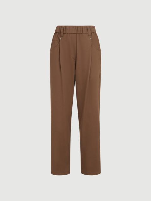 Brunello Cucinelli Stretch cotton cover baggy pull-on trousers with shiny bartack