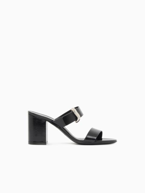 EMPORIO ARMANI SHINY POLISHED LEATHER SANDALS WITH HEEL