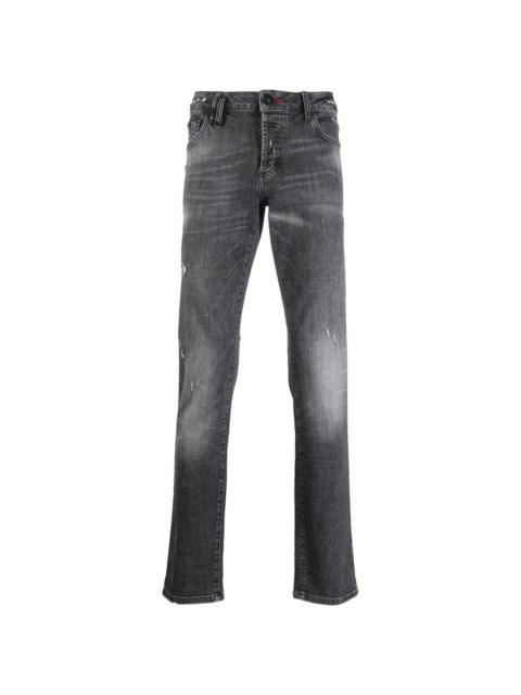 distressed straight-leg jeans