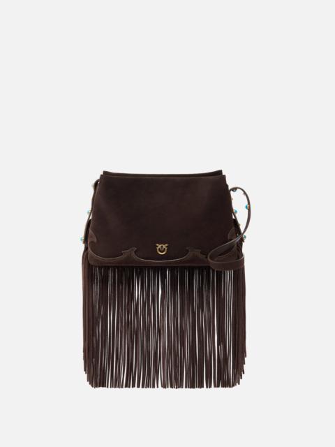 PINKO ONE, TWO, THREE BAG SMALL CROSSBODY BAG IN SUEDE WITH FRINGES