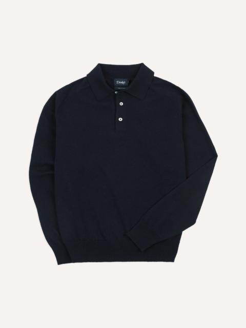 Drake's Navy Alpaca Wool Knitted Polo