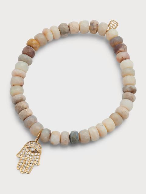 SYDNEY EVAN Faceted Australian Opal Rondelle Bracelet with Diamond Hamsa Charm