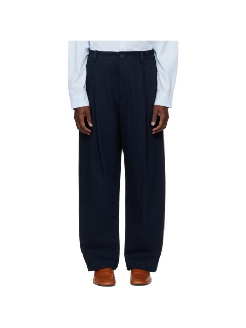 Studio Nicholson Navy Shire Cotton Pleated Trousers