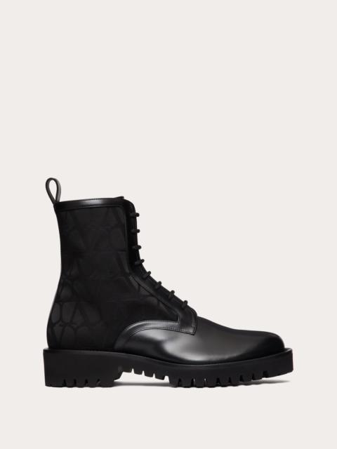 Valentino TOILE ICONOGRAPHE COMBAT BOOT IN TOILE ICONOGRAPHE TECHNICAL FABRIC AND CALFSKIN