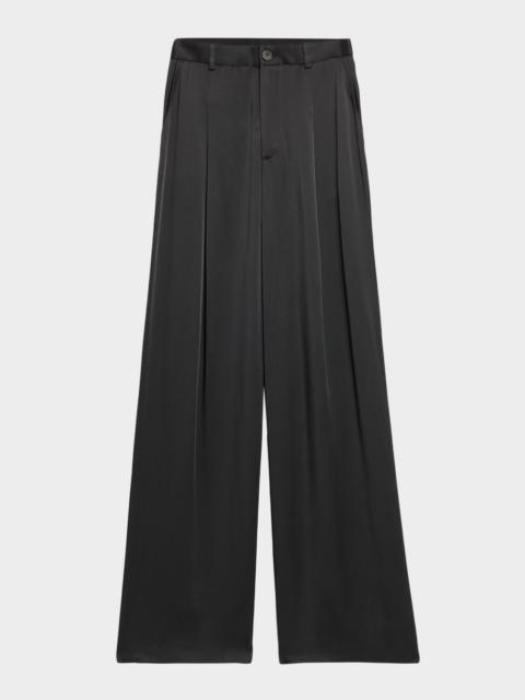 LAPOINTE Pleated Wide-Leg Satin Pants