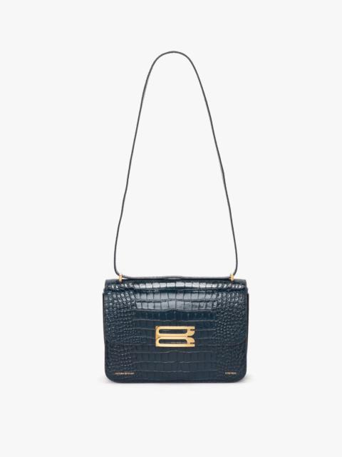 Victoria Beckham Jumbo Frame Shoulder Bag in Midnight Blue Croc-Effect Leather