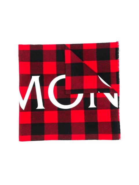 Moncler logo-check wool scarf