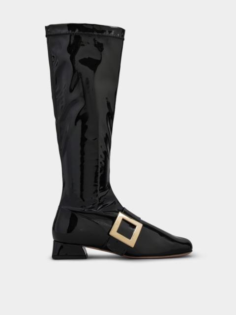 Roger Vivier Très Vivier Babies Metal Buckle Strech Boots in Patent Leather