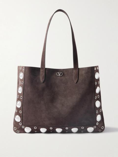 Valentino Nellcôte Embellished Suede Tote Bag Brown