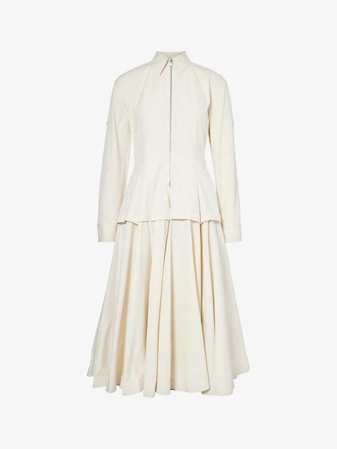Bottega Veneta Collar flared-hem cotton-blend midi dress