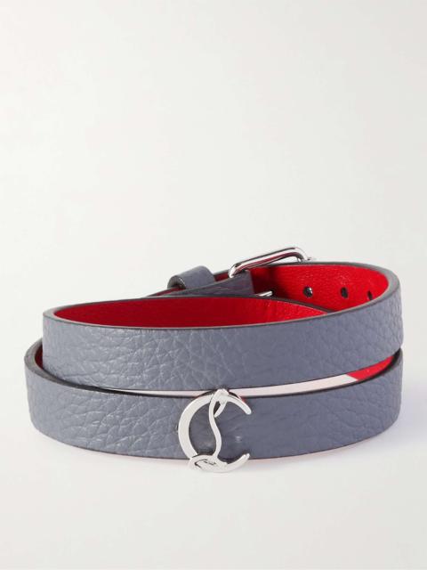 Christian Louboutin Silver-Tone and Full-Grain Leather Wrap Bracelet