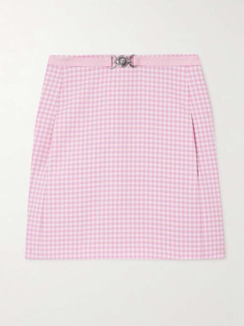 Belted checked wool mini skirt