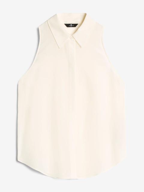 7 For All Mankind Sleeveless Silk Button Down in Ivory