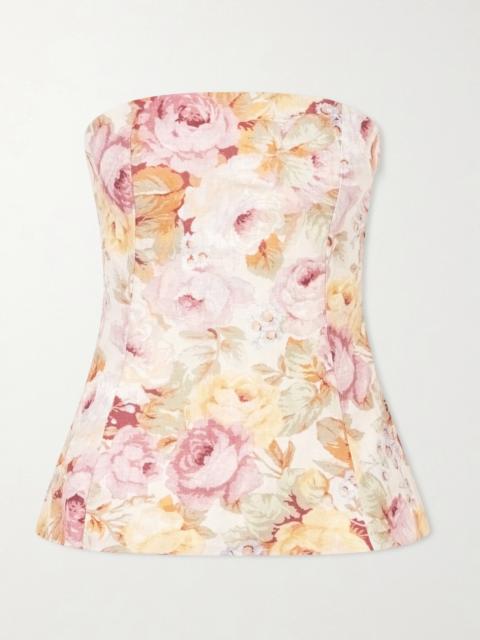 FAITHFULL Petro Strapless Floral-print Linen Top