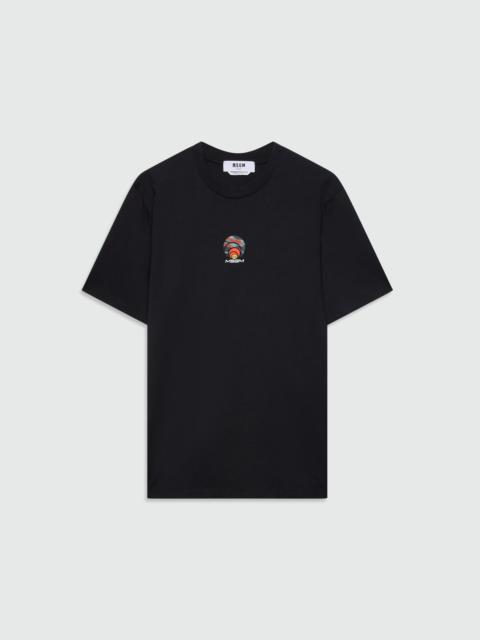 MSGM Black short-sleeve cotton jersey T-shirt with front print