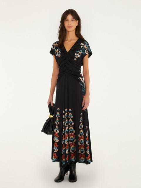 FARM RIO Nikita Winter Short Sleeve Ruched Maxi Dress