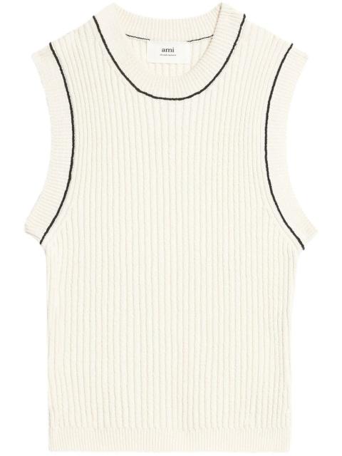 contrast-stitch sleeveless knit top