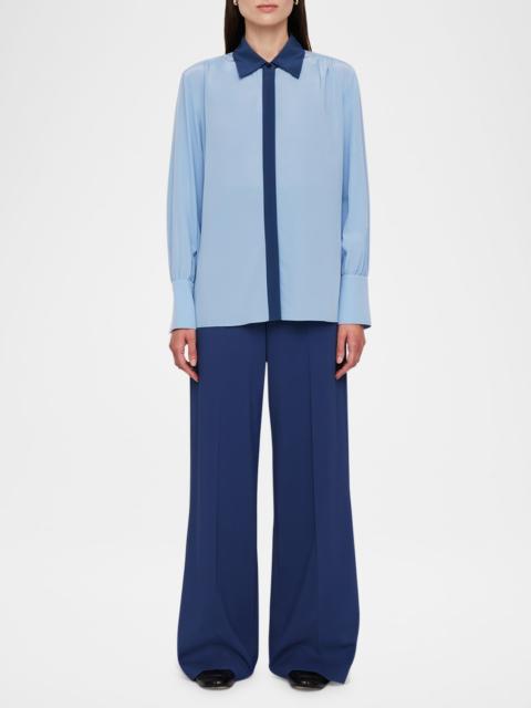 JOSEPH Evora Colorblock-Print Point-Collar Silk Blouse