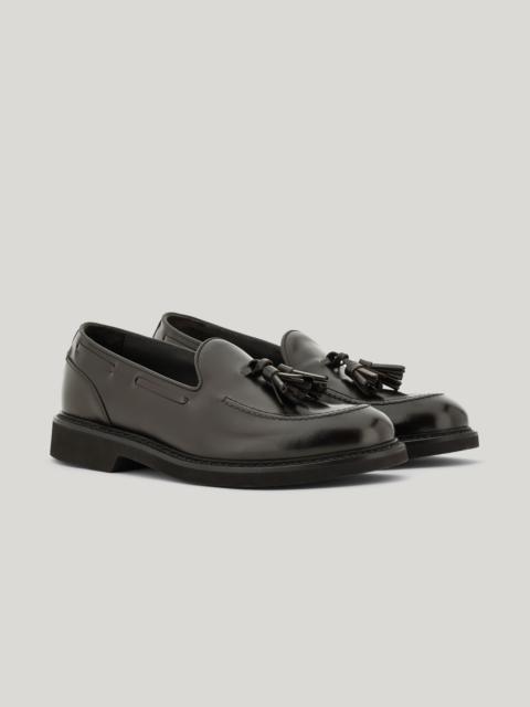 Canali DARK BROWN TUMBLED CALFSKIN TASSEL LOAFERS