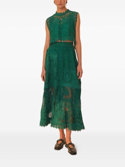 FARM RIO floral-lace midi skirt