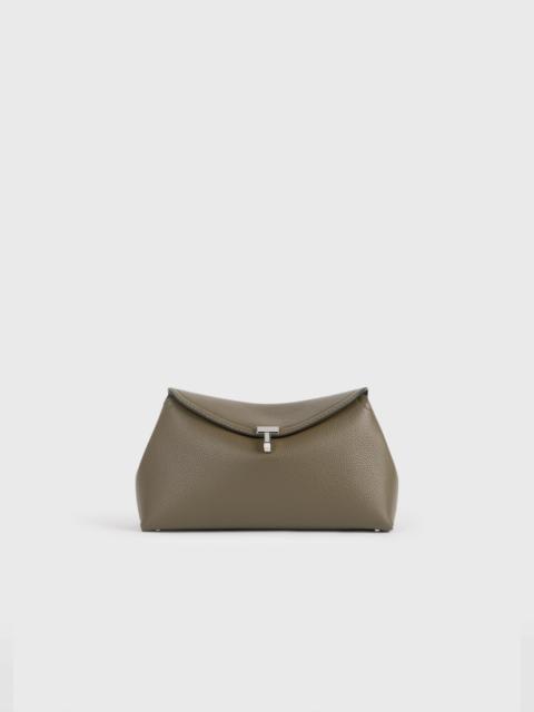 TOTEME T-lock grained-leather clutch dark taupe