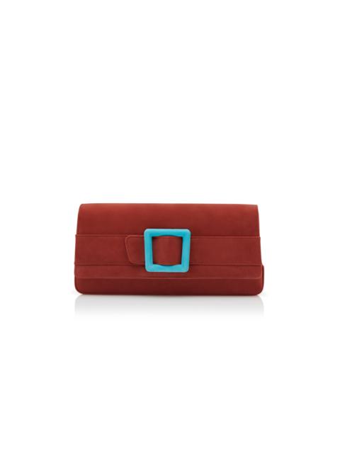 Manolo Blahnik Red and Light Blue Suede Buckle Clutch