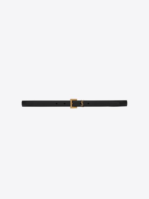 SAINT LAURENT narrow monogram belt with square buckle in lacquered leather