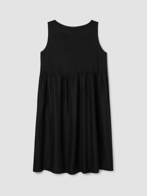 EILEEN FISHER Pleated Silk Bateau Neck Dress