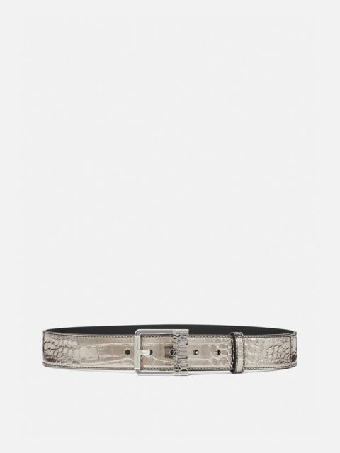 VERSACE JEANS COUTURE Metallic Croc-Effect Logo Belt