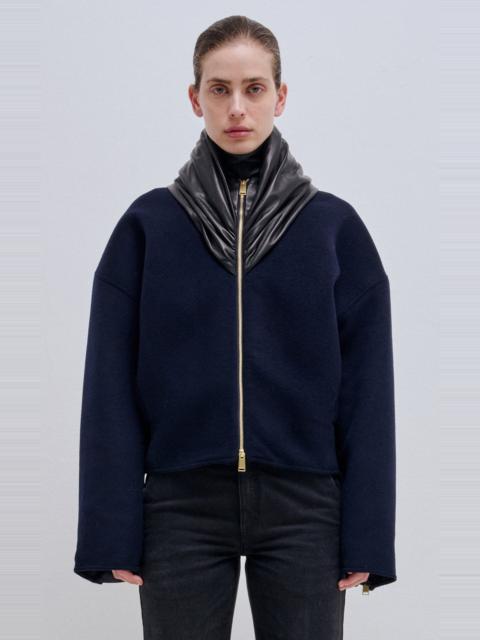 DARKPARK Anya Cashmere-Wool Leather Fold-Collar Bomber Jacket navy