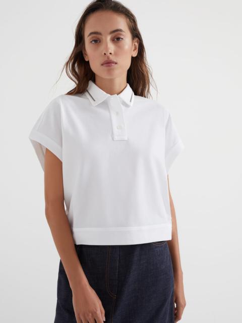 Brunello Cucinelli Cotton piqué polo shirt with shiny collar trim