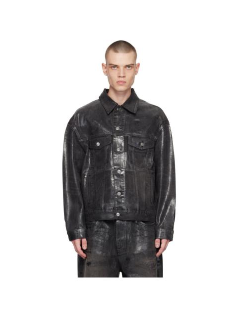 Black Foil Coated Trucker Denim Jacket