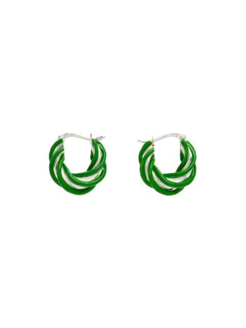 Silver & Green Pillar Twisted Hoop Earrings
