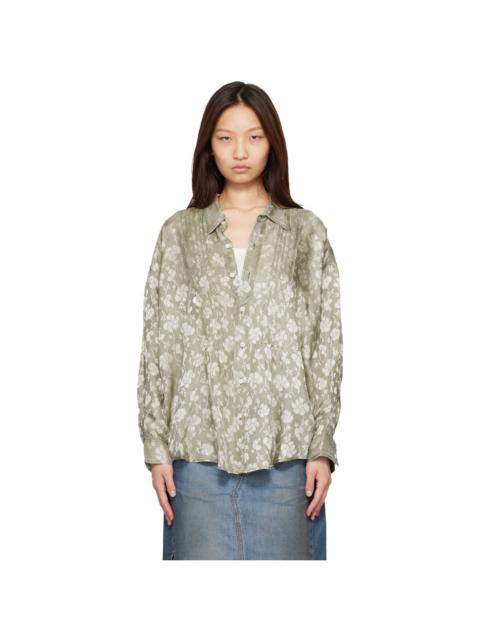 R13 Khaki Pintuck Drop Neck Shirt