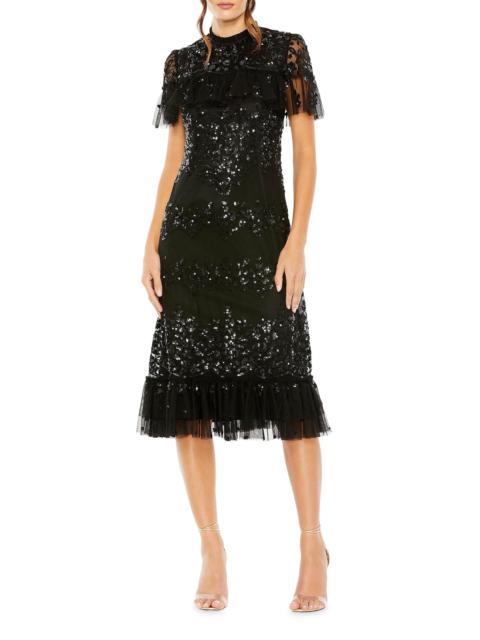 MAC DUGGAL Women's Sequined Flounce Midi-Dress - Black