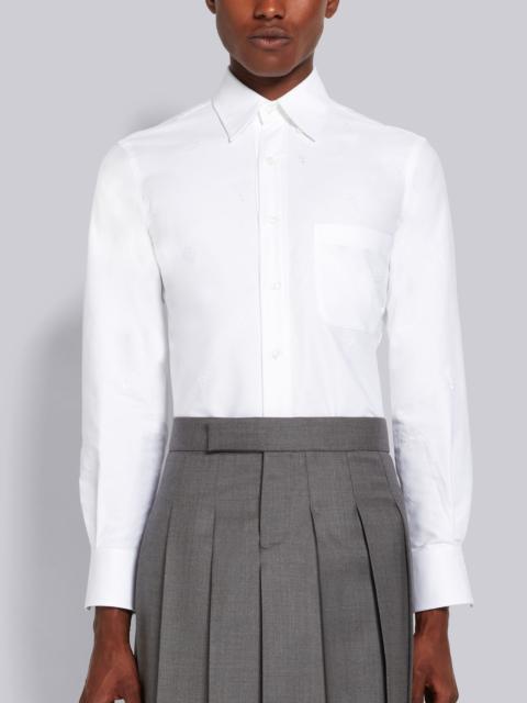 Thom Browne White Oxford Embroidered Half Drop Sky Icon Classic Fit Shirt