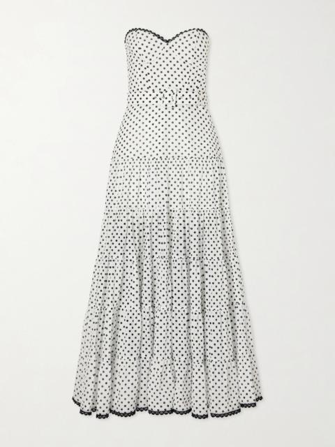 Charo Ruiz Jimena Belted Tiered Polka-dot Cotton-blend Voile Maxi Dress