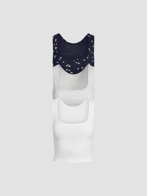 SKIMS Women's 3-Pack Ribbed Cotton Crop Tank Set - Navy Daisy Print