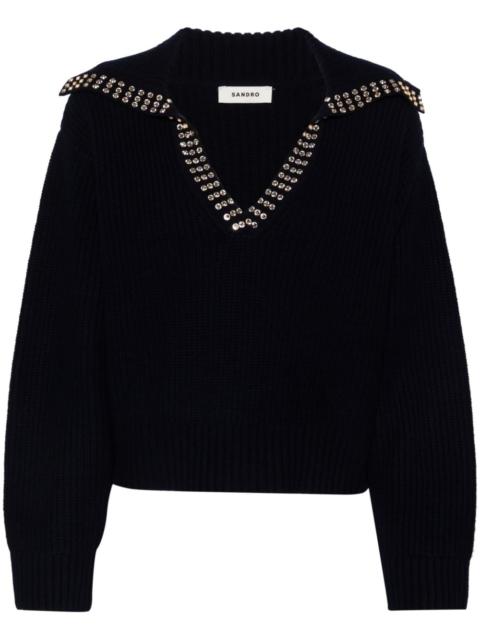 Sandro crystal-embellished wool jumper