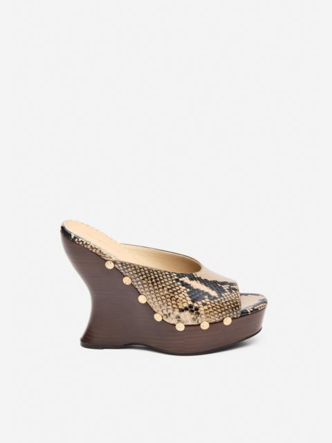 MAGDA BUTRYM Snake-embossed wedge mules in brown