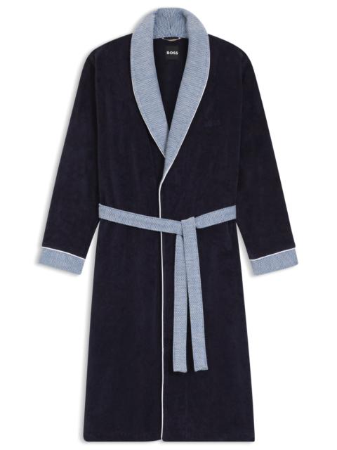 BOSS NAVY COTTON-VELVET DRESSING GOWN WITH EMBROIDERED LOGO