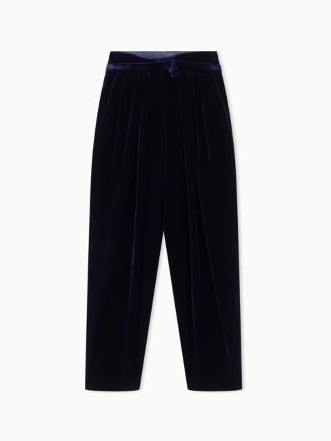 GIORGIO ARMANI PLEATED TROUSERS IN SILK VELVET WITH WAISTBAND KNOT DETAIL