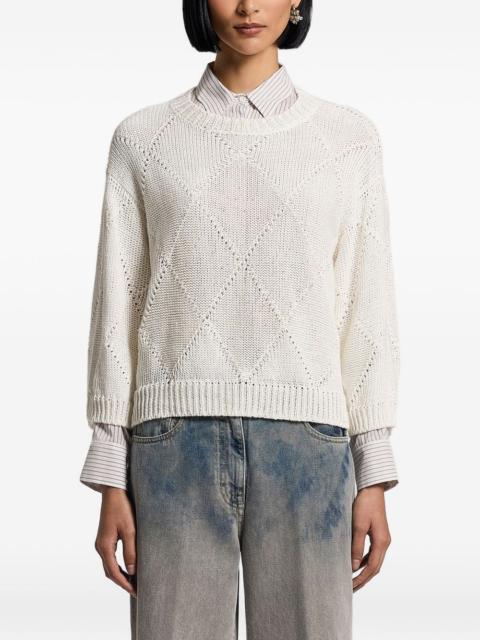 PESERICO sequinned diamond-knit crew-neck sweater