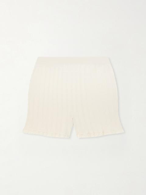 GUCCI Lace-trimmed Pointelle-knit Wool Mini Shorts