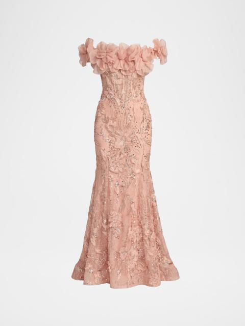 MAC DUGGAL Floral Embroidered Trumpet Gown