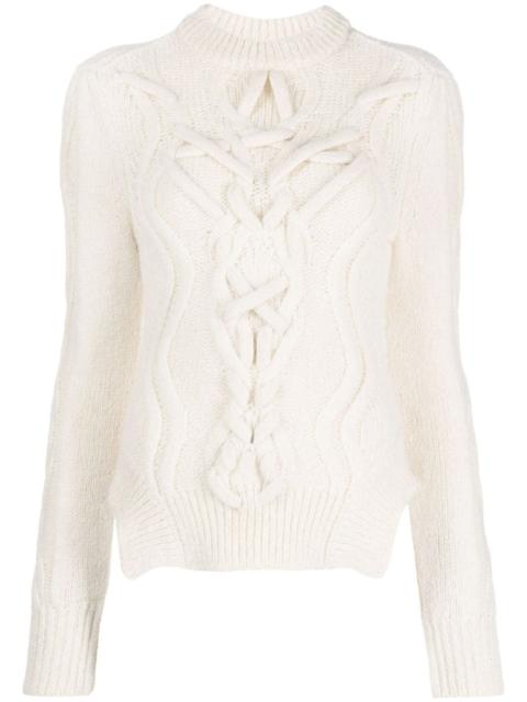 cable-knit mock-neck jumper