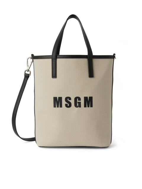 MSGM Canvas cotton mini tote bag with leather details