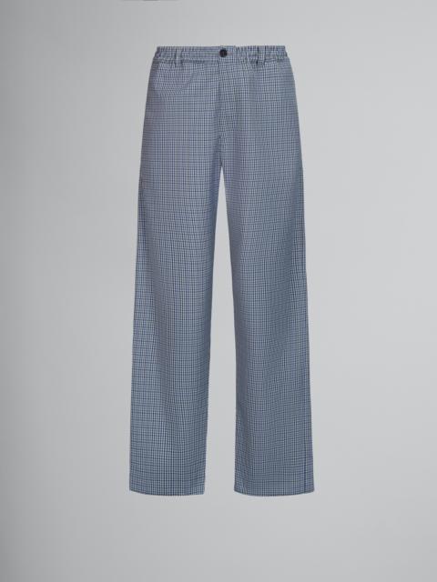 Marni BLUE COMPACT WOOL TRACK PANTS WITH CHECKED MOTIF