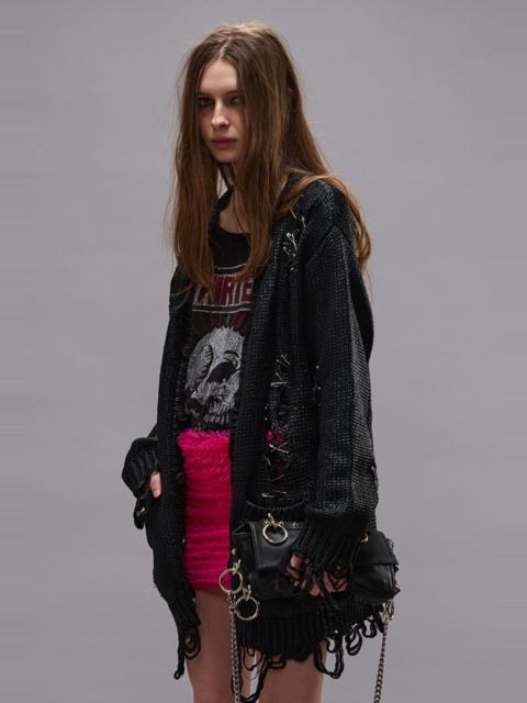 R13 DISTRESSED BOYFRIEND CARDIGAN - COATED BLACK -R13
